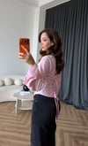 Bel Korse Detay İspanyol Kol Modal Bluz Pembe 2490