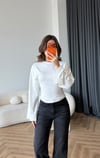 Bel Korse Detay İspanyol Kol Modal Bluz Beyaz 2490