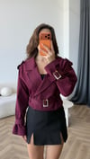 Bel Kuşaklı Astarlı Kısa Trençkot Bordo 2416