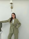 Bel Kuşaklı Blazer Ceket Ve Pantolonlu Double Kumaş İkili Takım Haki 2084