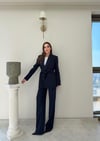 Bel Kuşaklı Blazer Ceket Ve Pantolonlu Double Kumaş İkili Takım Lacivert 2084