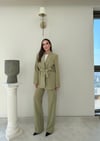 Bel Kuşaklı Blazer Ceket Ve Pantolonlu Double Kumaş İkili Takım Haki 2084