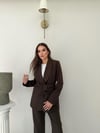 Bel Kuşaklı Blazer Ceket Ve Pantolonlu Double Kumaş İkili Takım Kahverengi 2084