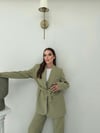 Bel Kuşaklı Blazer Ceket Ve Pantolonlu Double Kumaş İkili Takım Haki 2084