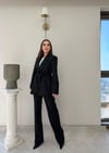 Bel Kuşaklı Blazer Ceket Ve Pantolonlu Double Kumaş İkili Takım Siyah 2084