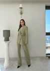Bel Kuşaklı Blazer Ceket Ve Pantolonlu Double Kumaş İkili Takım Haki 2084