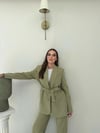 Bel Kuşaklı Blazer Ceket Ve Pantolonlu Double Kumaş İkili Takım Haki 2084