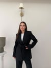 Bel Kuşaklı Blazer Ceket Ve Pantolonlu Double Kumaş İkili Takım Siyah 2084