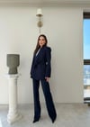 Bel Kuşaklı Blazer Ceket Ve Pantolonlu Double Kumaş İkili Takım Lacivert 2084