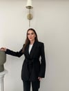 Bel Kuşaklı Blazer Ceket Ve Pantolonlu Double Kumaş İkili Takım Siyah 2084