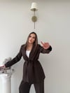 Bel Kuşaklı İç Astarlı Blazer Ceket Ve Palazzo Bel Lastikli Pantolonlu İkili Kumaş Takım Acı Kahve 2051