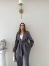 Bel Kuşaklı İç Astarlı Blazer Ceket Ve Palazzo Bel Lastikli Pantolonlu İkili Kumaş Takım Gri 2051