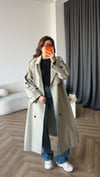 Bel Kuşaklı Omuz Apolet Detay Astarlı Uzun Premium Trençkot Taş 2423