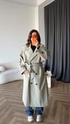 Bel Kuşaklı Omuz Apolet Detay Astarlı Uzun Premium Trençkot Taş 2423