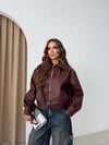 BEL LASTİK DETAY İÇ ASTARLI DERİ CEKET BORDO 3128