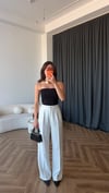 Bel Lastikli Palazzo Double Kumaş Pantolon Beyaz 2393