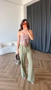Bel Lastikli Palazzo Double Kumaş Pantolon Haki 2393