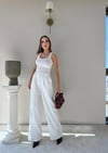 Bel Lastikli Yüksek Bel Palazzo Kumaş Pantolon Beyaz 2085