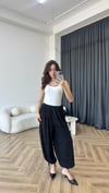 Bel ve Paça İp Bağlama Detay Salaş Sandy Şalvar Pantolon Siyah 2385