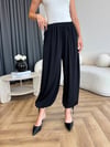 Bel ve Paça İp Bağlama Detay Salaş Sandy Şalvar Pantolon Siyah 2385