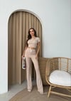BİYE DETAY CROP VE PANTOLONLU İKİLİ TAKIM BEJ