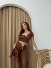 BİYE DETAY CROP VE PANTOLONLU İKİLİ TAKIM KAHVE