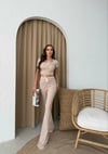 BİYE DETAY CROP VE PANTOLONLU İKİLİ TAKIM BEJ