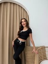 BİYE DETAY CROP VE PANTOLONLU İKİLİ TAKIM SİYAH