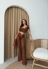 BİYE DETAY CROP VE PANTOLONLU İKİLİ TAKIM KAHVE