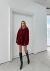 BİYELİ DÜĞME DETAY İÇ ASTARLI TEDDY KABAN BORDO