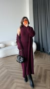 Boğazlı Elbise ve Hırkalı Triko Takım Bordo 2479