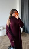Boğazlı Elbise ve Hırkalı Triko Takım Bordo 2479