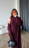 Boğazlı Elbise ve Hırkalı Triko Takım Bordo 2479