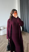 Boğazlı Elbise ve Hırkalı Triko Takım Bordo 2479