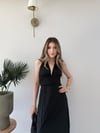 Boyun ve Bel Bağlama Detay Yırtmaçlı Modal Elbise Siyah 2347