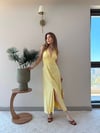 Boyun ve Bel Bağlama Detay Yırtmaçlı Modal Elbise Sarı 2347