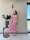 Boyun ve Bel Bağlama Detay Yırtmaçlı Modal Elbise Pembe 2347