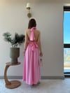 Boyun ve Bel Bağlama Detay Yırtmaçlı Modal Elbise Pembe 2347