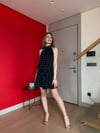 Boyundan Bağlamalı Etek Drape Detay Şifon Astarlı Elbise Siyah 2214