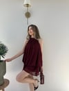 Boyundan Bağlamalı İç Astarlı Şortlu Şifon Elbise Bordo 2279