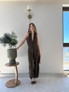 Boyundan Bağlamali Keten Tulum Kahve 2285