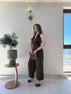 Boyundan Bağlamali Keten Tulum Kahve 2285