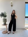 Boyundan Bağlamali Keten Tulum Siyah 2285