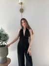 Boyundan Bağlamali Keten Tulum Siyah 2285