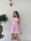 Boyundan Bağlamalı Kloş Etek Tensel Kumaş Elbise Pembe 2297