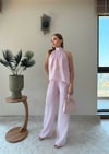 Boyundan Bağlamalı Salaş Bluz ve Pantolonlu İkili Keten Takım Pembe 2362