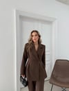 ÇİFT DÜĞME BLAZER CEKET VE PANTOLONLU DOUBLE KUMAŞ İKİLİ TAKIM KAHVE KO-1101