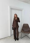 ÇİFT DÜĞME BLAZER CEKET VE PANTOLONLU DOUBLE KUMAŞ İKİLİ TAKIM KAHVE KO-1101