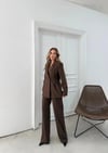 ÇİFT DÜĞME BLAZER CEKET VE PANTOLONLU DOUBLE KUMAŞ İKİLİ TAKIM KAHVE KO-1101