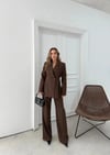 ÇİFT DÜĞME BLAZER CEKET VE PANTOLONLU DOUBLE KUMAŞ İKİLİ TAKIM KAHVE KO-1101